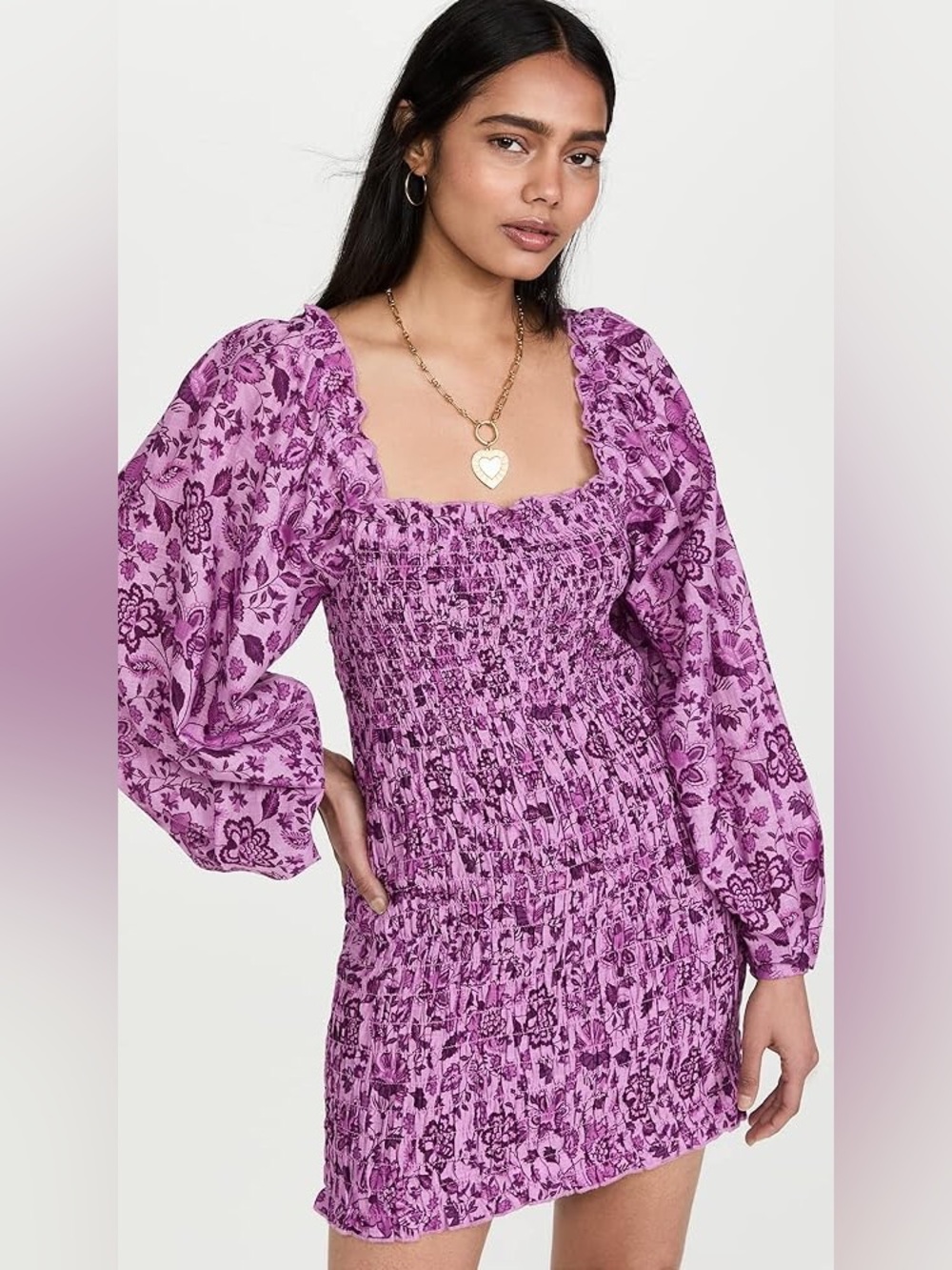 FREE PEOPLE Smock It To Me Purple Floral Smocked Mini Dress Small